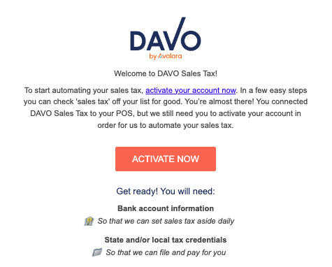 Correo electrónico de bienvenida de DAVO