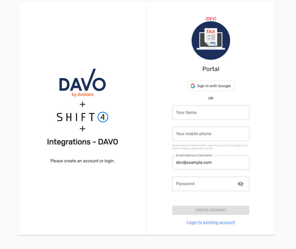 Cree su cuenta DAVO o inicie sesión en su cuenta DAVO existente si tiene una