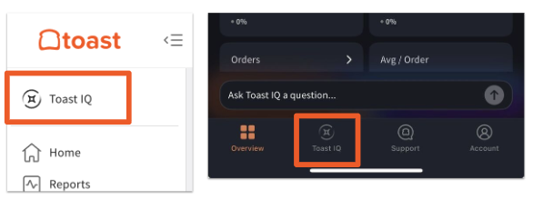 Toast IQ in the Toast Navigation Menu